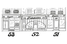 Illustration of the 3 doors of Fitzbillies Trumpington Street branch