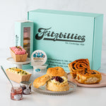 Fitzbillies pastries and treats with a branded box in the background